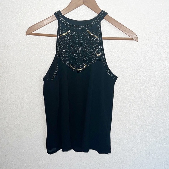 Paper Crane Black Beaded Gold And Silver High Neck Chiffon Top - Picture 1 of 11